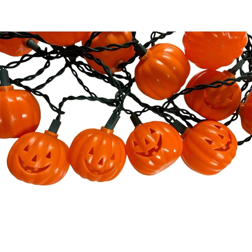 VTG EUC 20 Electric Halloween Jack-o-lantern Blow Mold String Lights • Tested